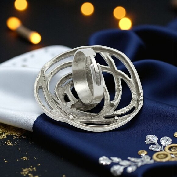 🆕️ Turkish Zamak Boho Chic Handmade Adjustable Ring 🌿 Trendy Statement Jewelry - Picture 8 of 13